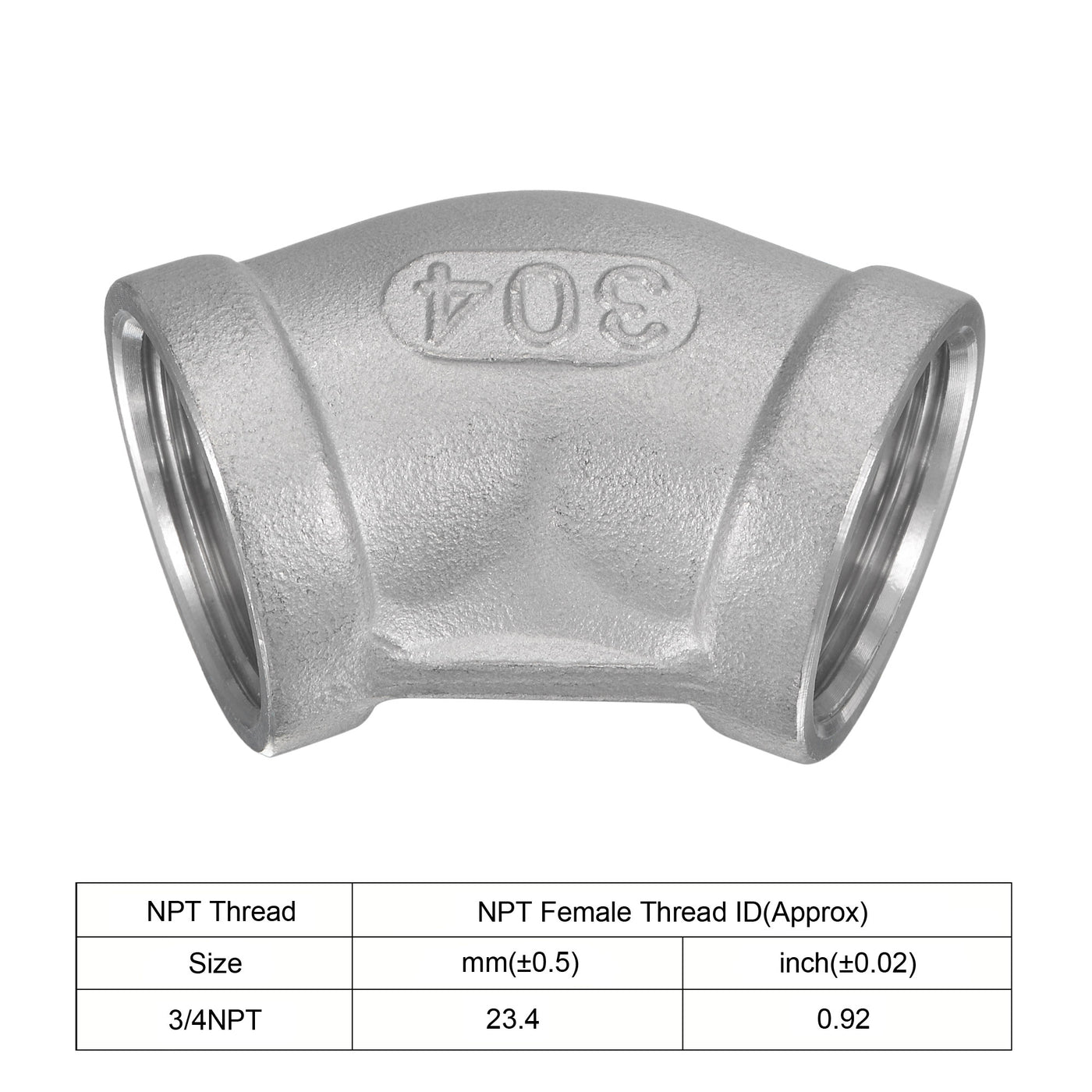Harfington Pipe Fitting 45 Degree Elbow NPT Female Thread Hose Connector Adapter 304 Stainless Steel