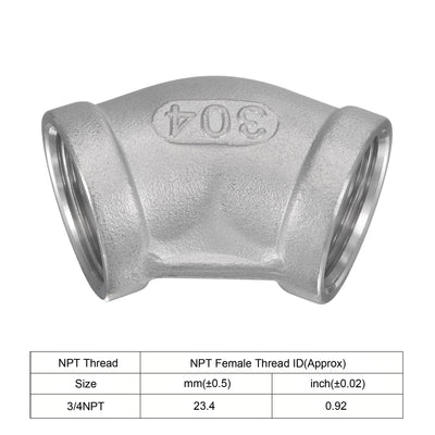 Harfington Pipe Fitting 45 Degree Elbow NPT Female Thread Hose Connector Adapter 304 Stainless Steel