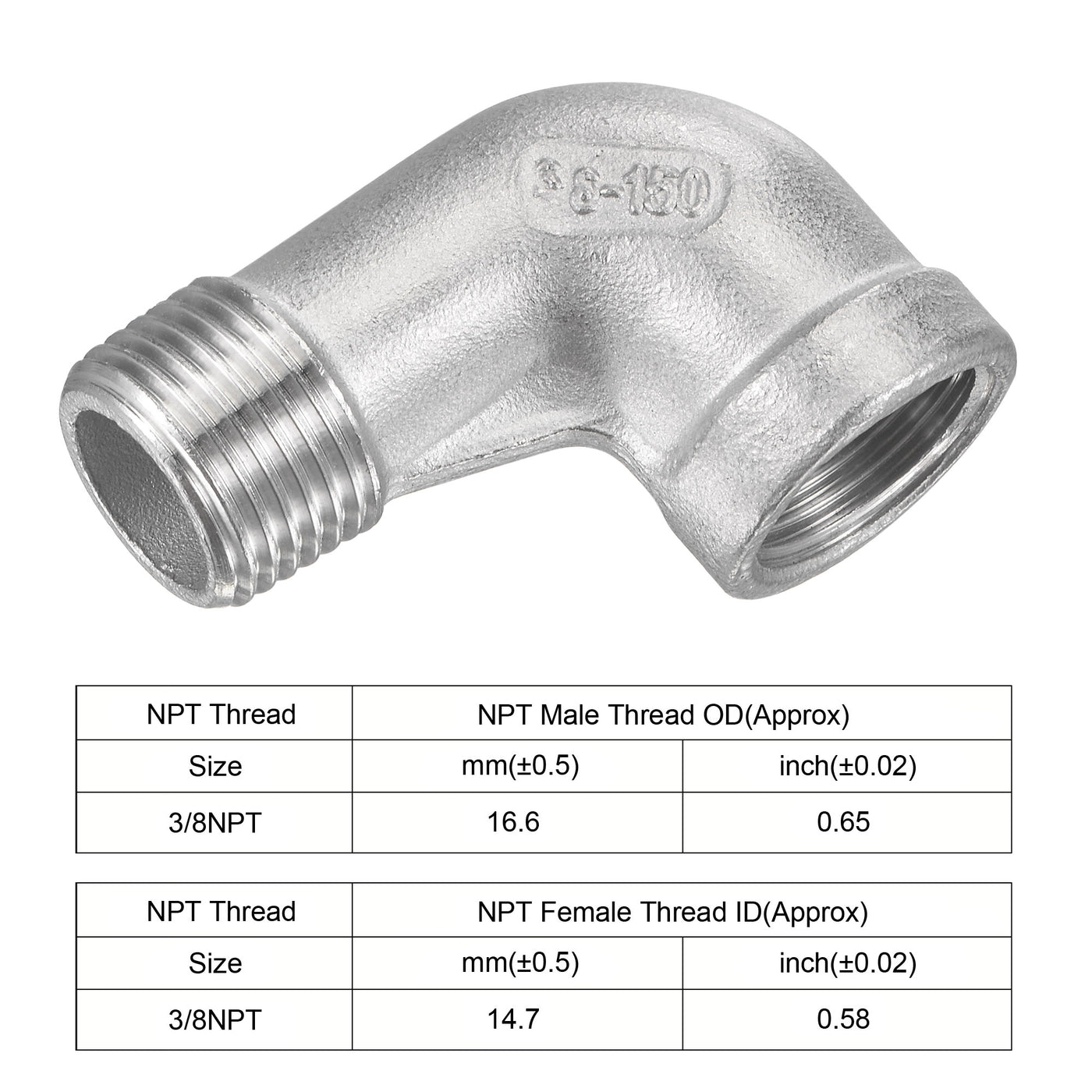 Harfington Pipe Fitting Elbow NPT Male to Female Thread Hose Connector Adapter 304 Stainless Steel