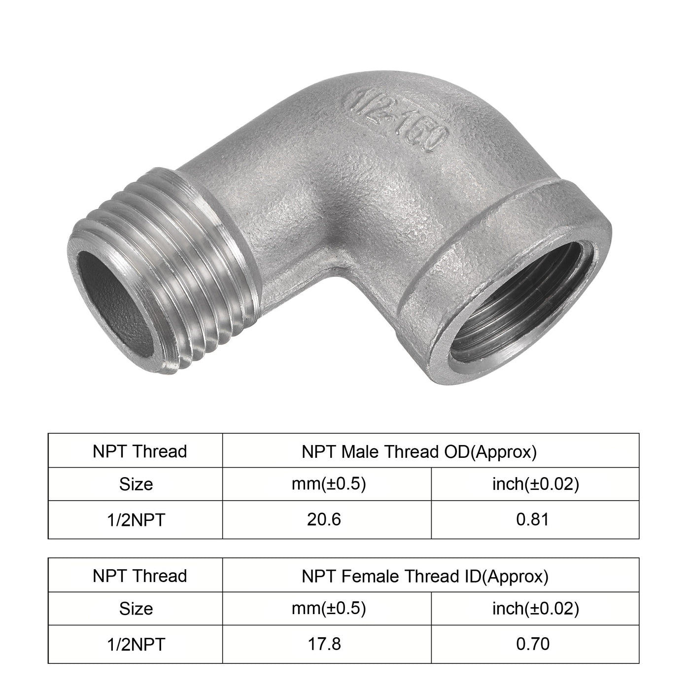 Harfington Pipe Fittings Elbow NPT Male to Female Thread Hose Connector Adapter 304 Stainless Steel