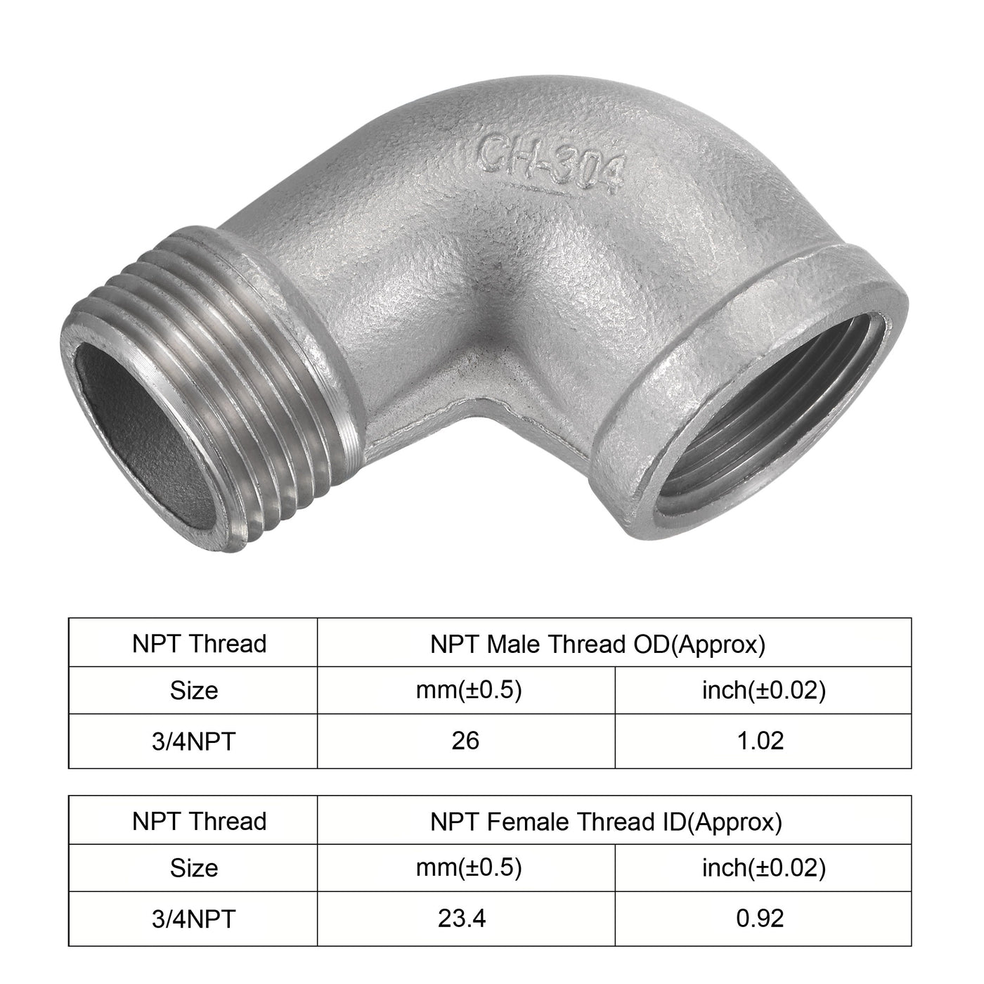 Harfington Pipe Fitting Elbow NPT Male to Female Thread Hose Connector Adapter 304 Stainless Steel
