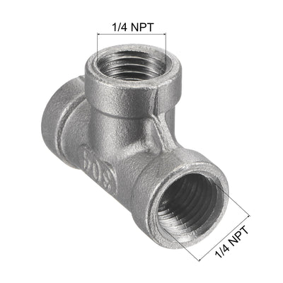 Harfington Pipe Fitting Tee NPT Female Thread Hose Connector Adapter, 304 Stainless Steel