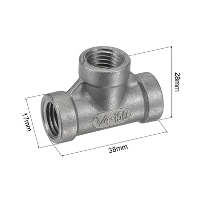 Harfington Pipe Fitting Tee NPT Female Thread Hose Connector Adapter, 304 Stainless Steel