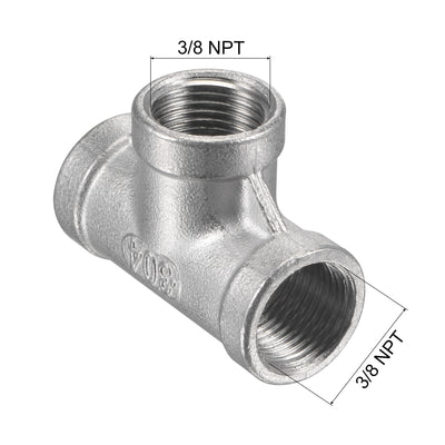 Harfington Pipe Fitting Tee NPT Female Thread Hose Connector Adapter, 304 Stainless Steel