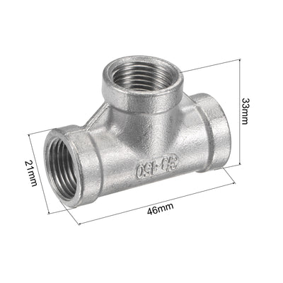 Harfington Pipe Fitting Tee NPT Female Thread Hose Connector Adapter, 304 Stainless Steel