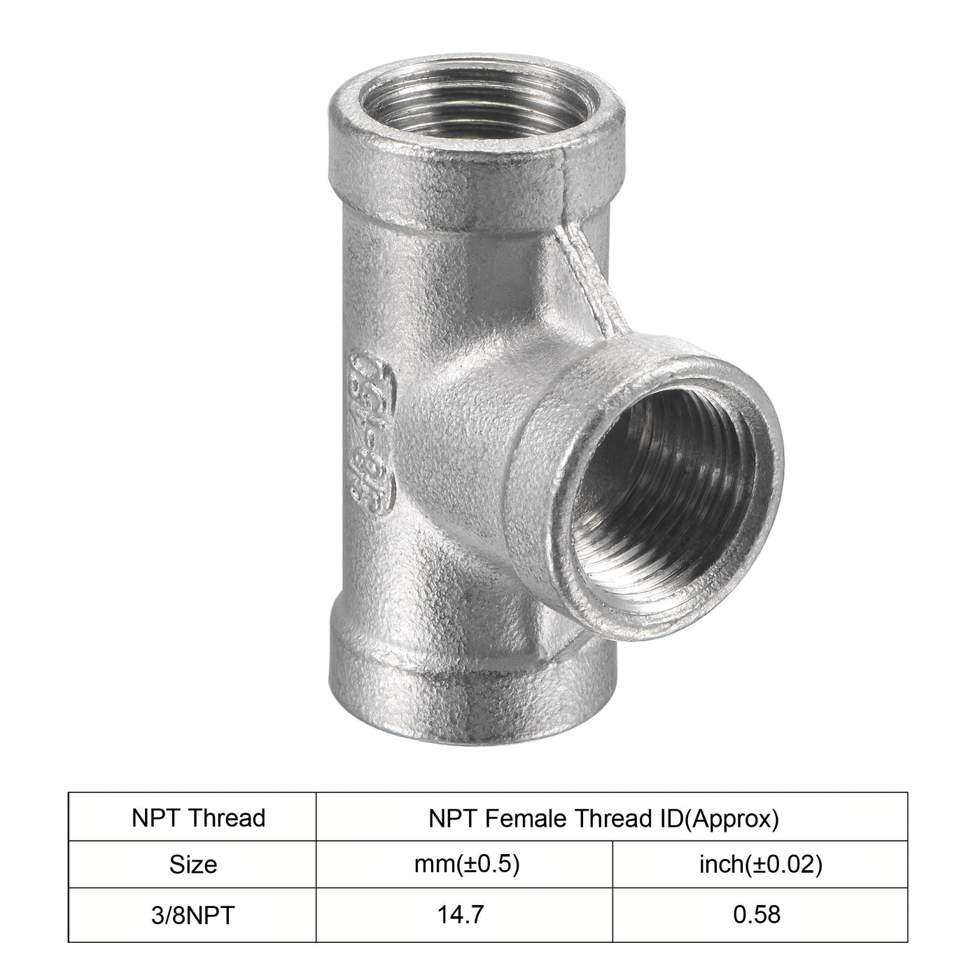 Harfington Pipe Fitting Tee NPT Female Thread Hose Connector Adapter, 304 Stainless Steel