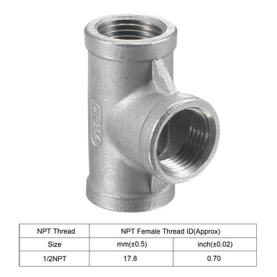 Harfington Pipe Fitting Tee NPT Female Thread Hose Connector Adapter 304 Stainless Steel