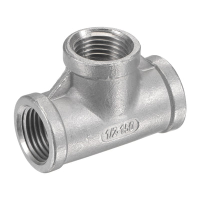 Harfington Pipe Fitting Tee NPT Female Thread Hose Connector Adapter 304 Stainless Steel