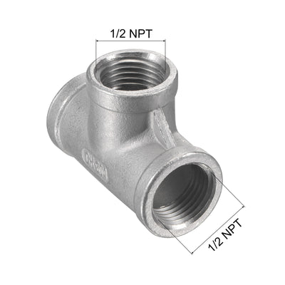 Harfington Pipe Fitting Tee NPT Female Thread Hose Connector Adapter, 304 Stainless Steel