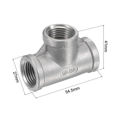 Harfington Pipe Fitting Tee NPT Female Thread Hose Connector Adapter, 304 Stainless Steel