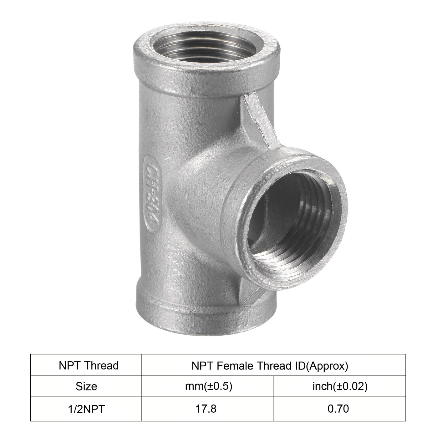 Harfington Pipe Fitting Tee NPT Female Thread Hose Connector Adapter, 304 Stainless Steel