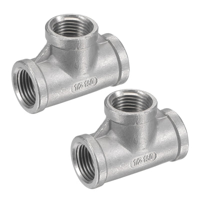 Harfington Pipe Fitting Tee NPT Female Thread Hose Connector Adapter, 304 Stainless Steel