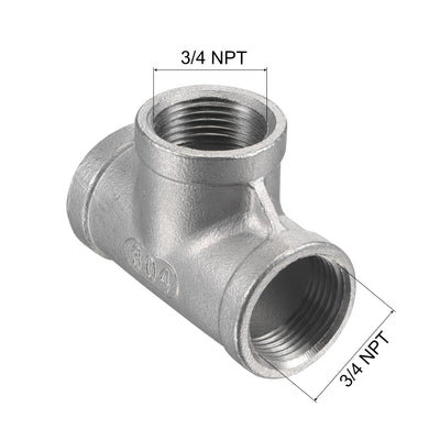 Harfington Pipe Fitting Tee NPT Female Thread Hose Connector Adapter 304 Stainless Steel