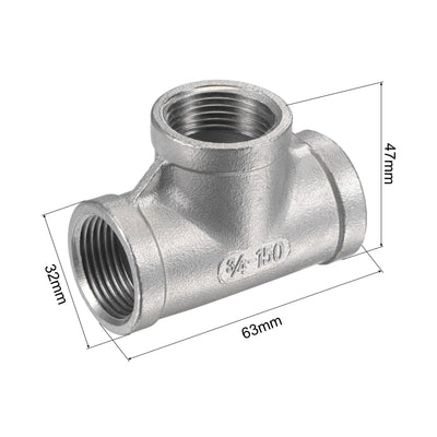 Harfington Pipe Fitting Tee NPT Female Thread Hose Connector Adapter 304 Stainless Steel