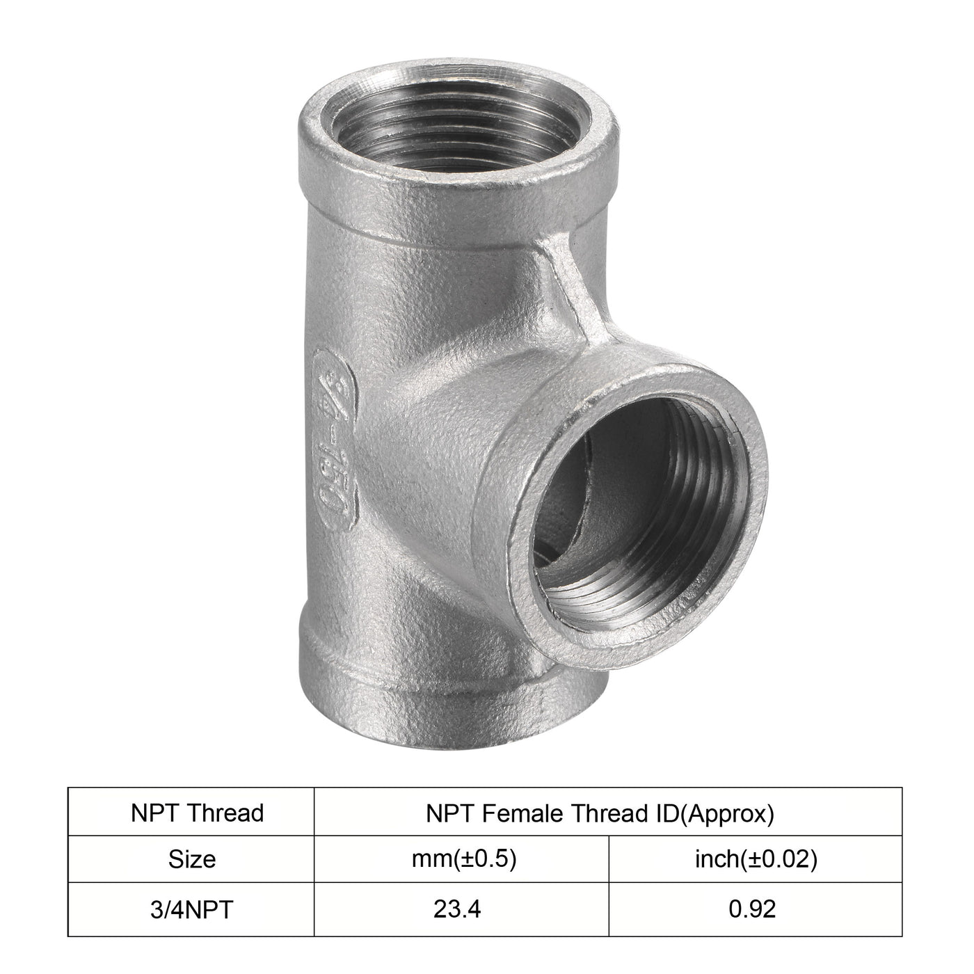 Harfington Pipe Fitting Tee NPT Female Thread Hose Connector Adapter 304 Stainless Steel