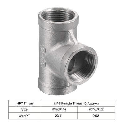 Harfington Pipe Fitting Tee NPT Female Thread Hose Connector Adapter 304 Stainless Steel