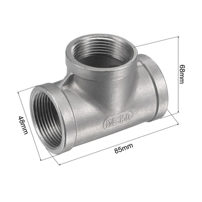 Harfington Pipe Fitting Tee NPT Female Thread Hose Connector Adapter 304 Stainless Steel