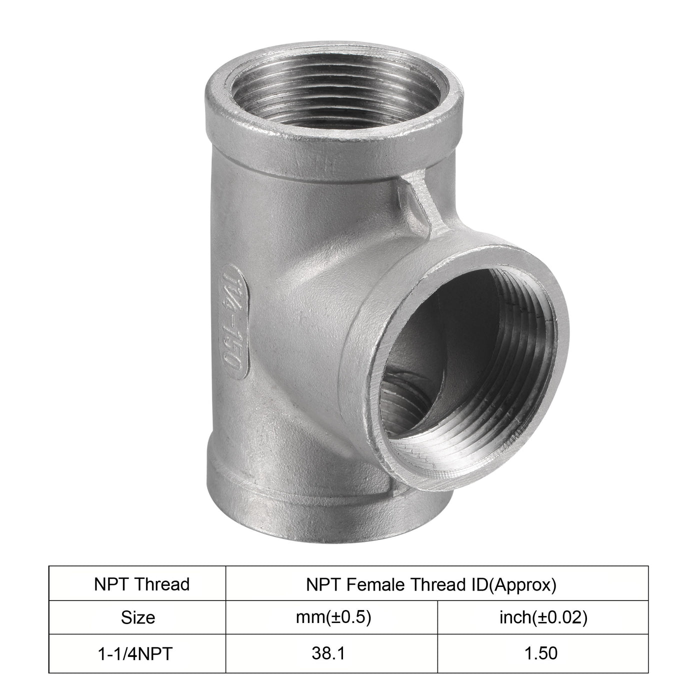 Harfington Pipe Fitting Tee NPT Female Thread Hose Connector Adapter 304 Stainless Steel