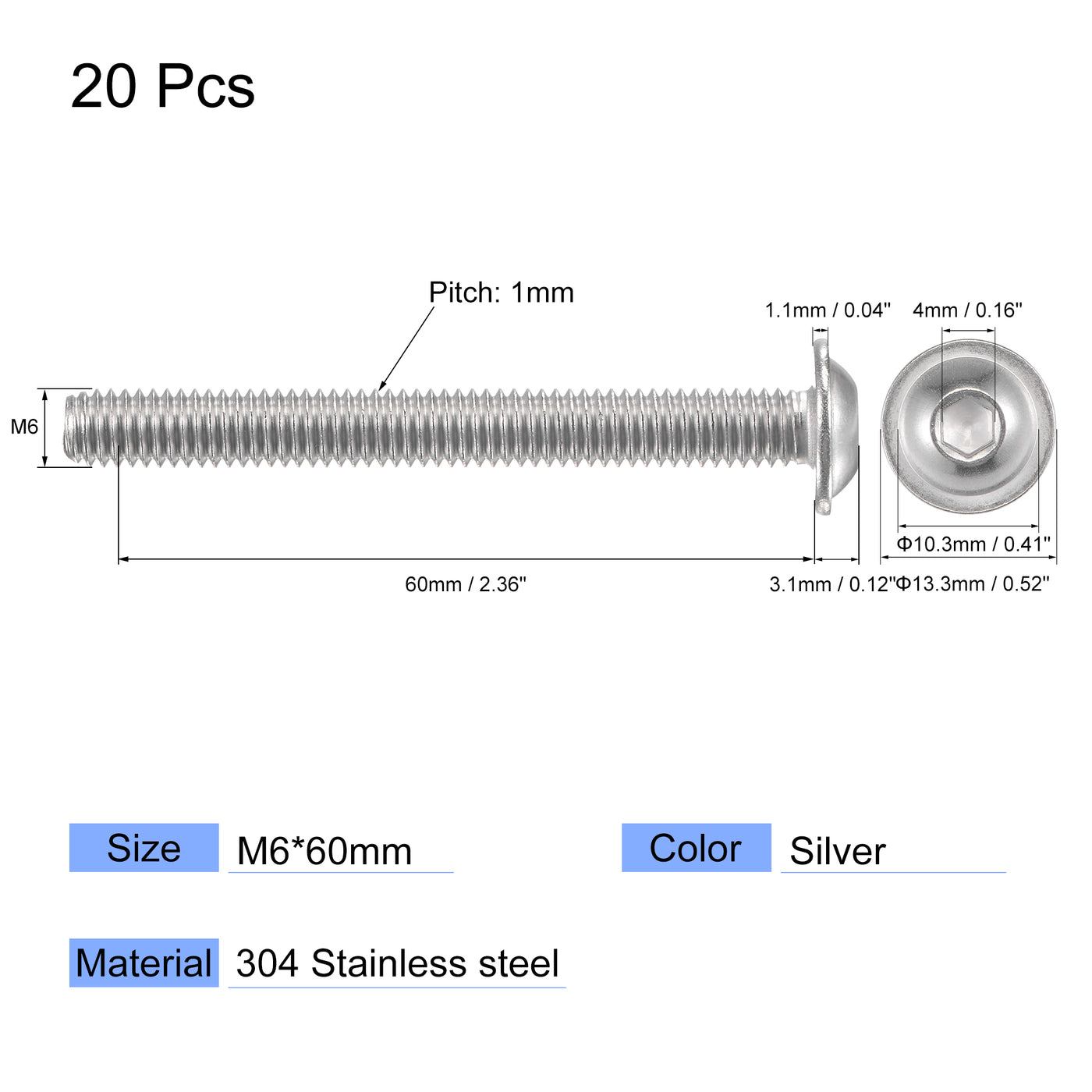 Harfington 304 Stainless Steel Hex Socket Drive Screw