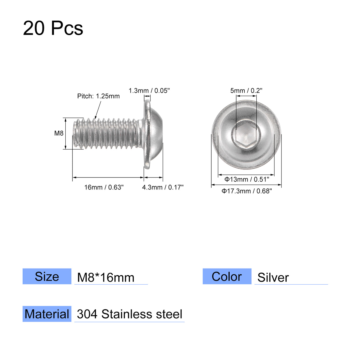Harfington 304 Stainless Steel Hex Socket Drive Screw