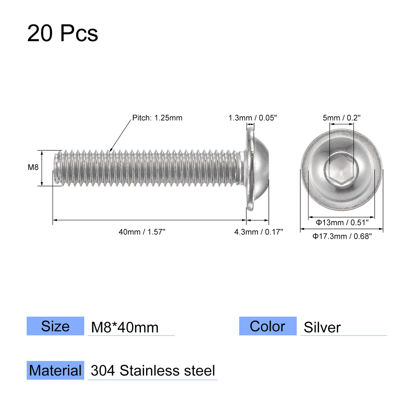 Harfington 304 Stainless Steel Hex Socket Drive Screw