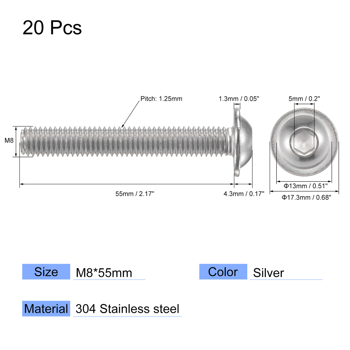 Harfington 304 Stainless Steel Hex Socket Drive Screw