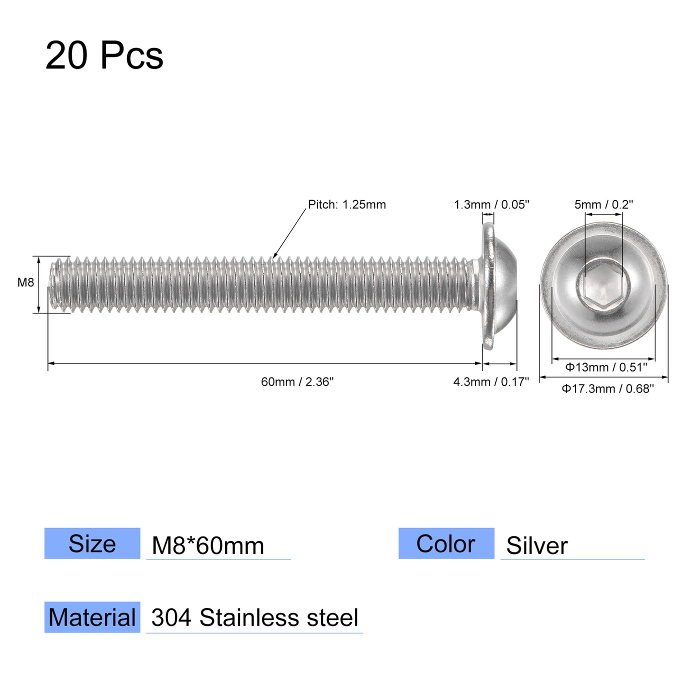 Harfington 304 Stainless Steel Hex Socket Drive Screw
