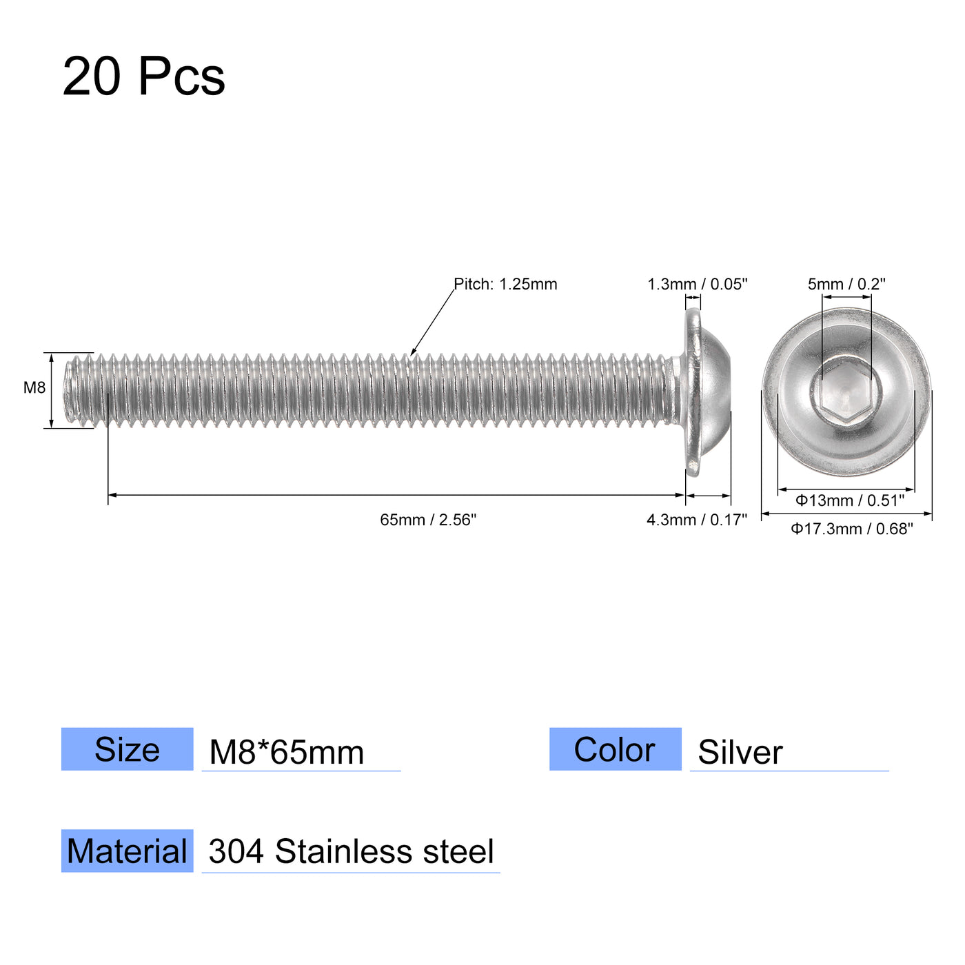Harfington 304 Stainless Steel Hex Socket Drive Screw