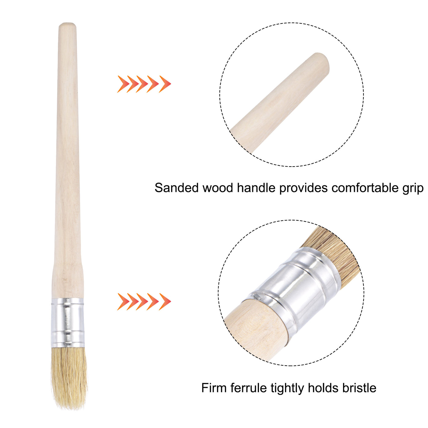 Harfington Round Paint Brush 10" Length 0.8" Dia Natural Bristle with Wood Handle for Painting Wall, Furniture, DIY Art Crafts