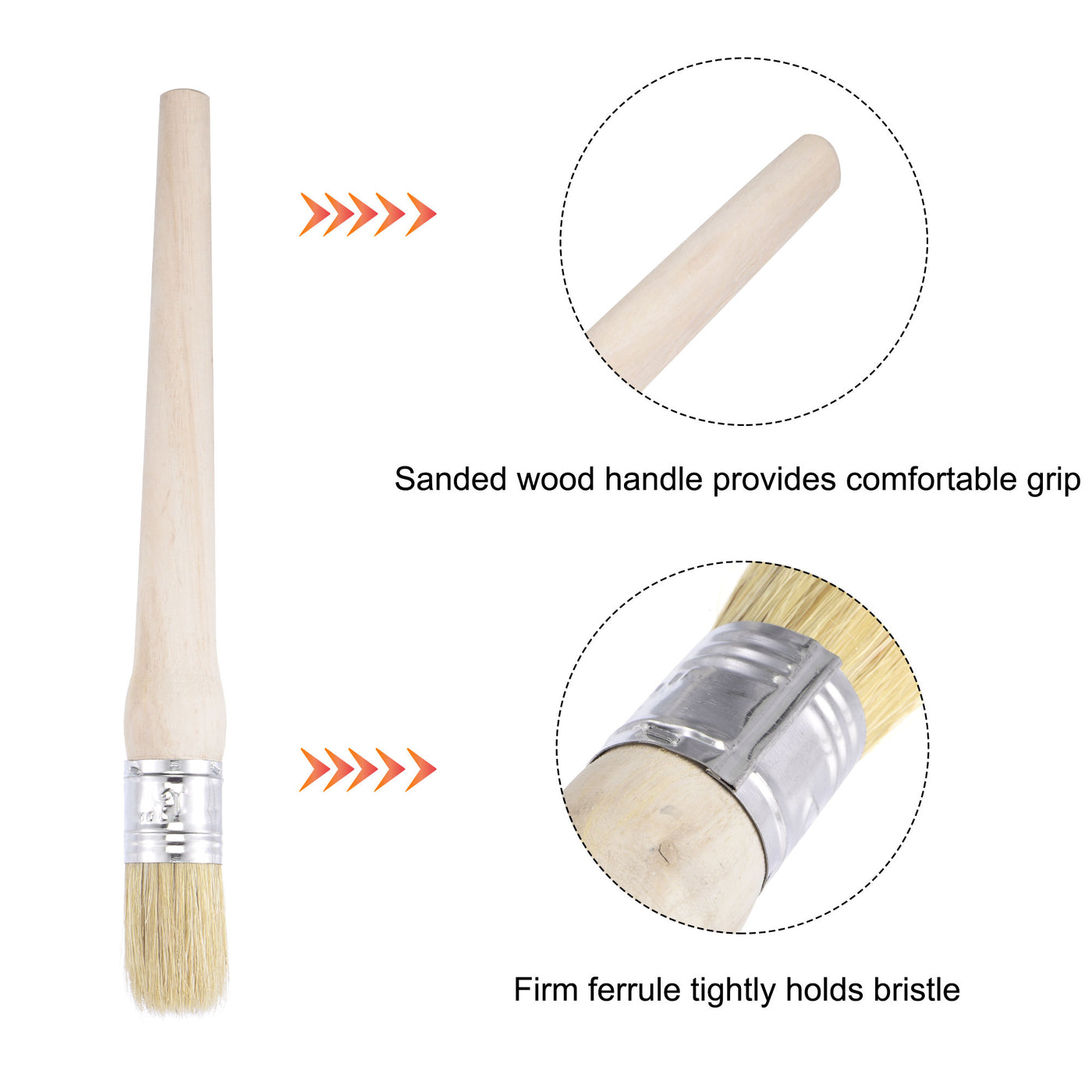 Harfington Round Paint Brush 10" Length 1" Dia Natural Bristle with Wood Handle for Painting Wall, Furniture, DIY Art Crafts