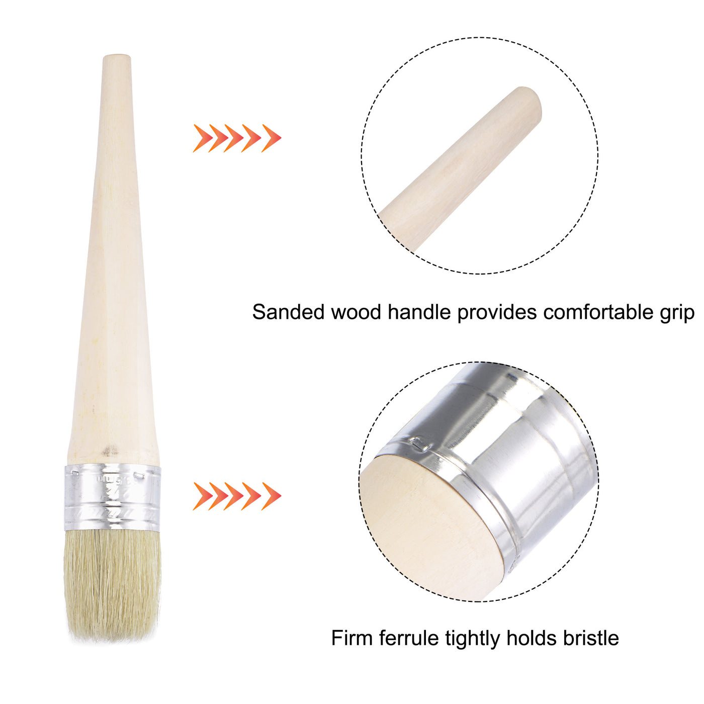 Harfington Round Paint Brush 10" Length 1.6" Dia Natural Bristle with Wood Handle for Painting Wall, Furniture, DIY Art Crafts