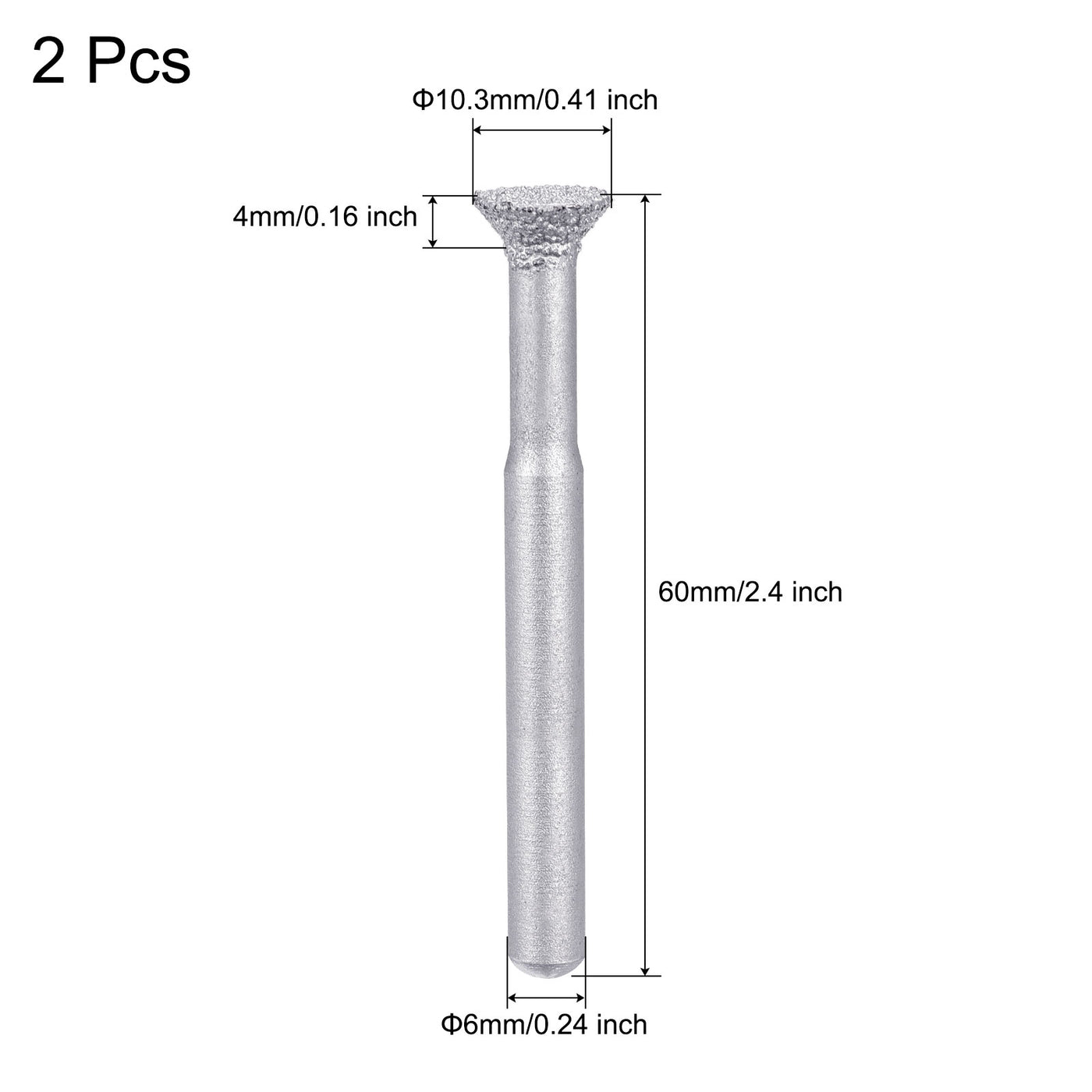 Harfington Diamond Mounted Points 60 Grit 10.3mm Flat Head Grinding Rotary Bit 2pcs