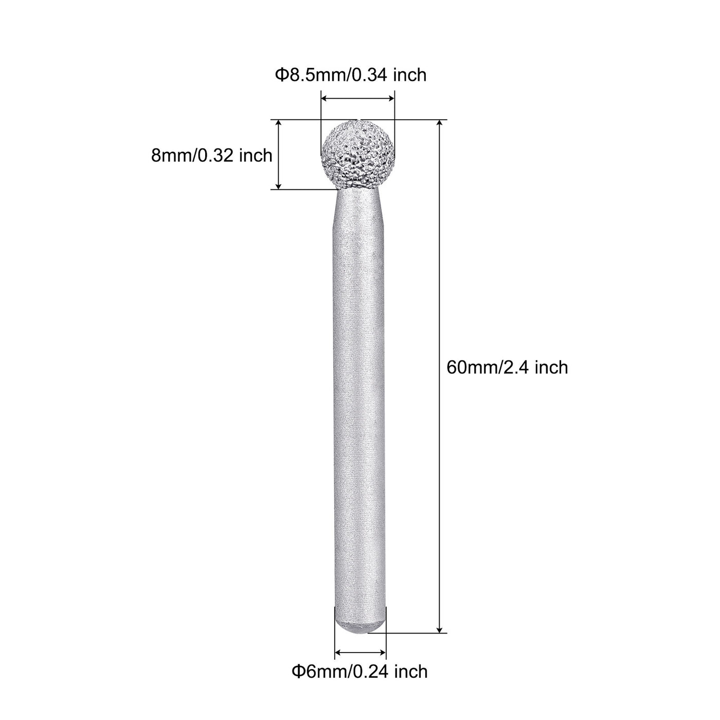 Harfington Diamond Mounted Points 60 Grit 8.5mm Sphere Head 6mm Shank Grinding Rotary Bit