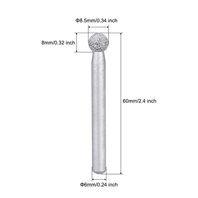Harfington Diamond Mounted Points 60 Grit 8.5mm Sphere Head 6mm Shank Grinding Rotary Bit