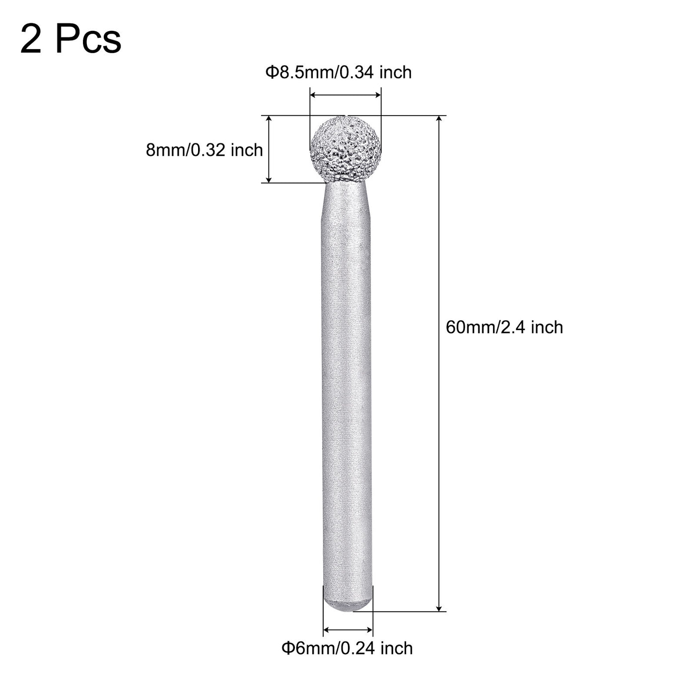 Harfington Diamond Mounted Points 60 Grit 8.5mm Sphere Head Grinding Rotary Bit 2pcs