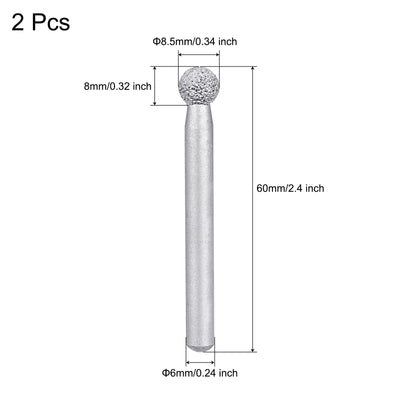 Harfington Diamond Mounted Points 60 Grit 8.5mm Sphere Head Grinding Rotary Bit 2pcs