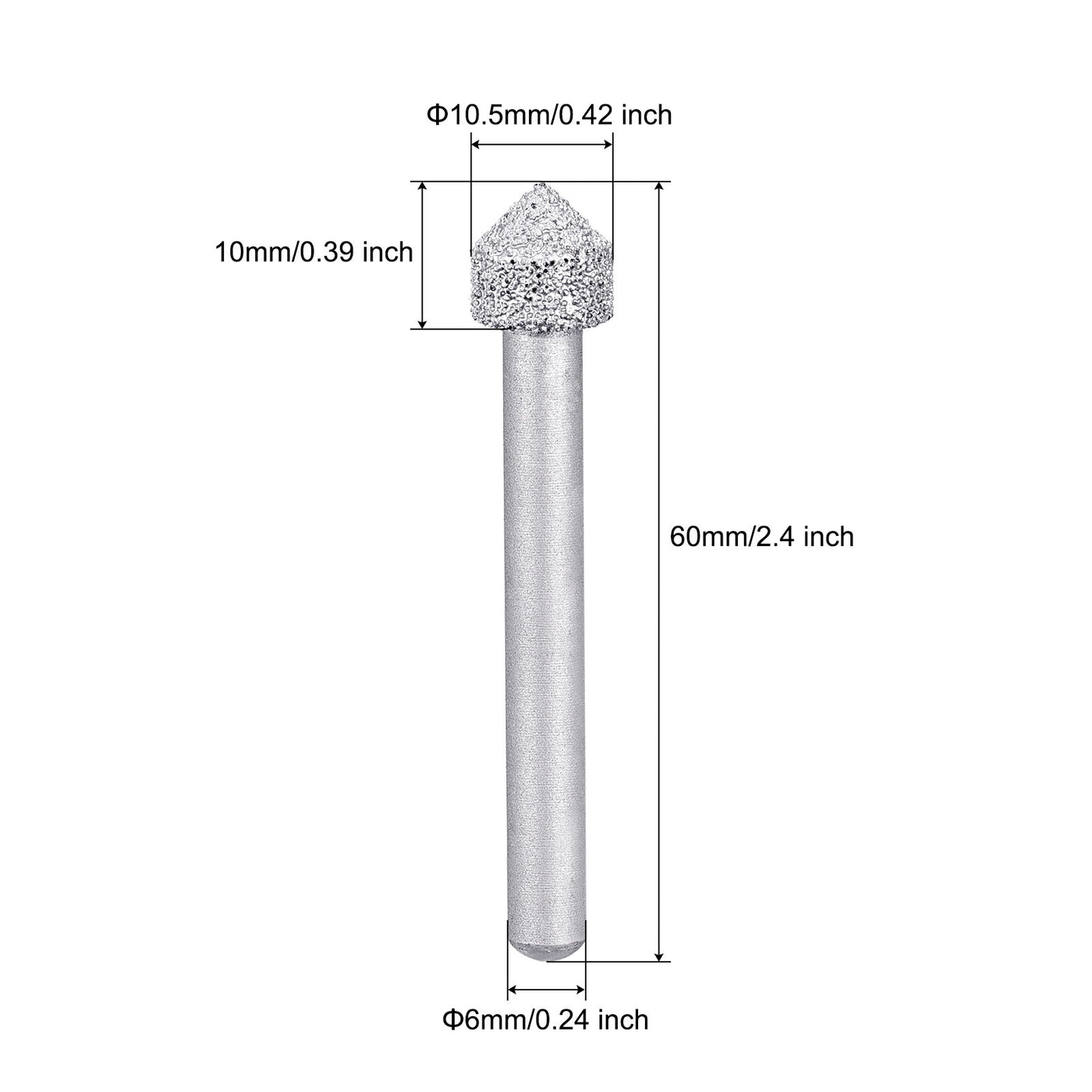 Harfington Diamond Mounted Points 60 Grit 10.5mm Cone Head 6mm Shank Grinding Rotary Bit