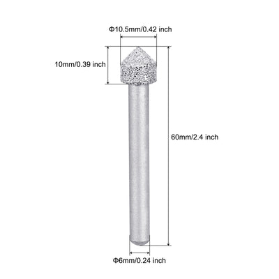 Harfington Diamond Mounted Points 60 Grit 10.5mm Cone Head 6mm Shank Grinding Rotary Bit