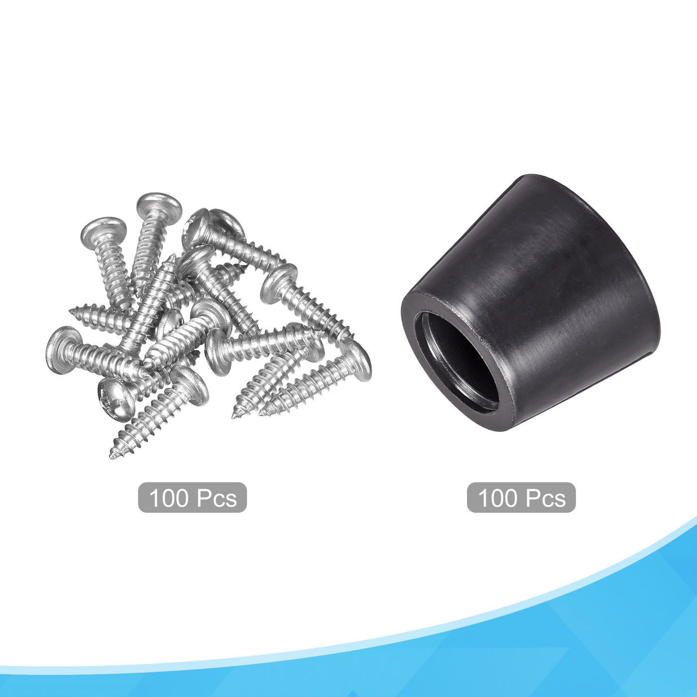 Harfington 15mm W x 11mm H Rubber Bumper Feet, Stainless Steel Screws and Washer 100pcs