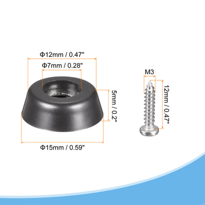 Harfington 15mm W x 5mm H Rubber Bumper Feet, Stainless Steel Screws and Washer 40pcs
