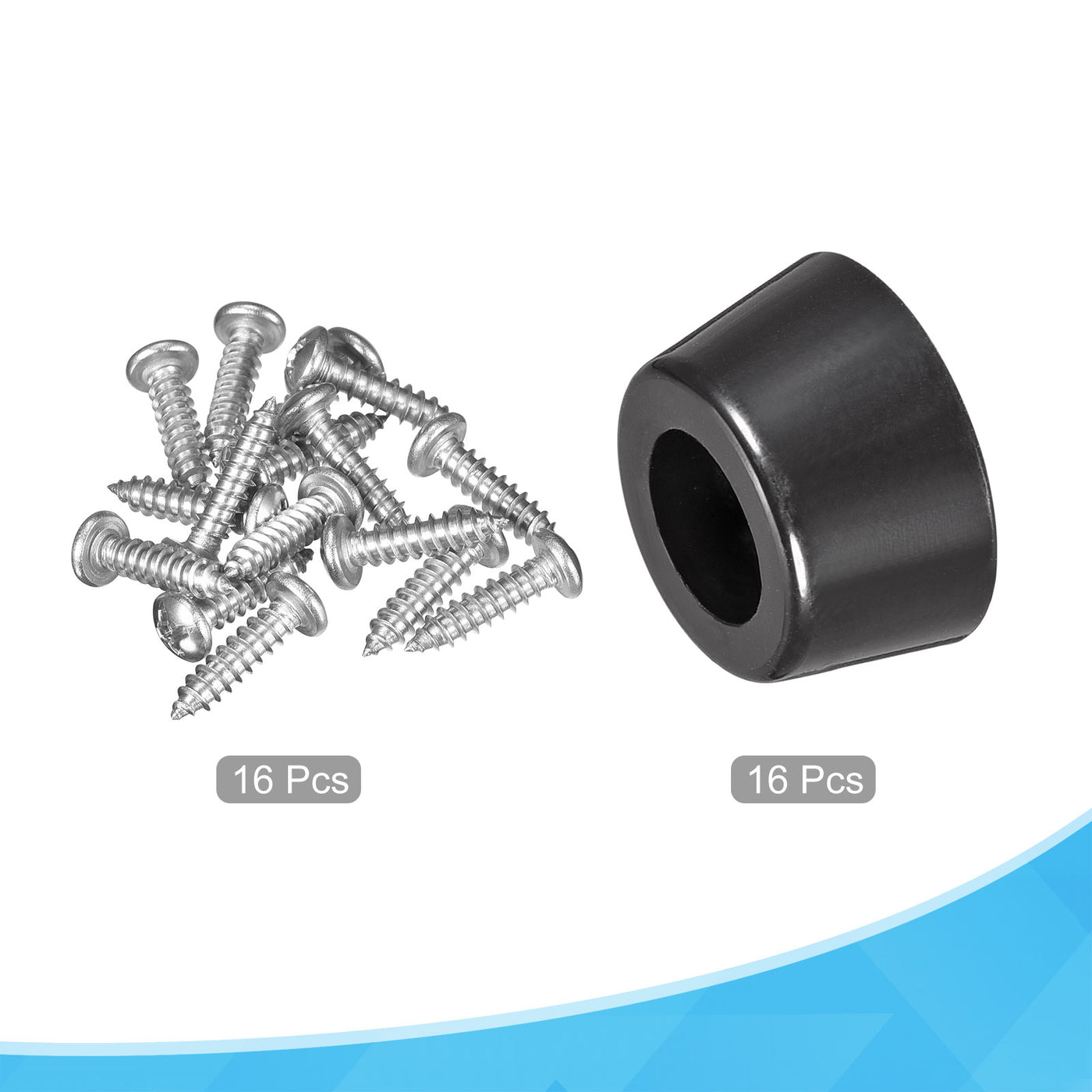 Harfington 15mm W x 7mm H Rubber Bumper Feet, Stainless Steel Screws and Washer 16pcs