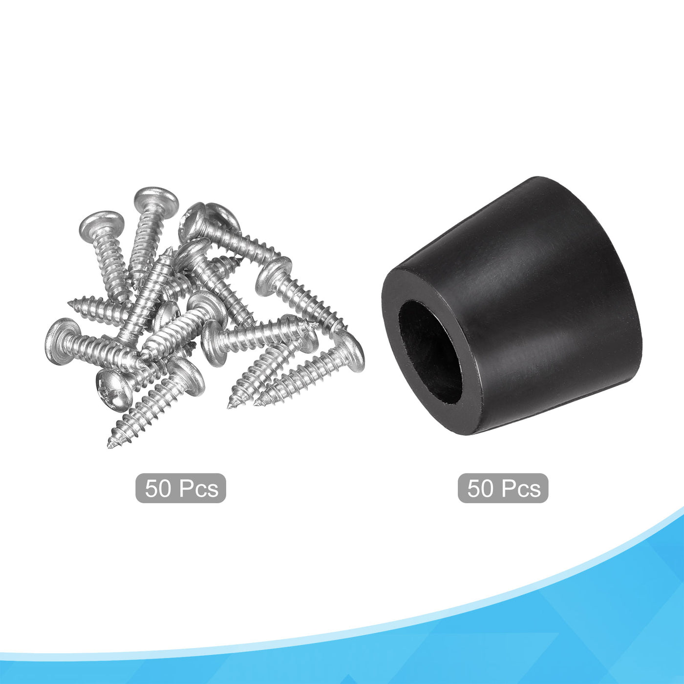 Harfington 16mm W x 12mm H Rubber Bumper Feet, Stainless Steel Screws and Washer 50pcs