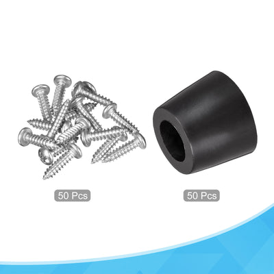 Harfington 16mm W x 12mm H Rubber Bumper Feet, Stainless Steel Screws and Washer 50pcs