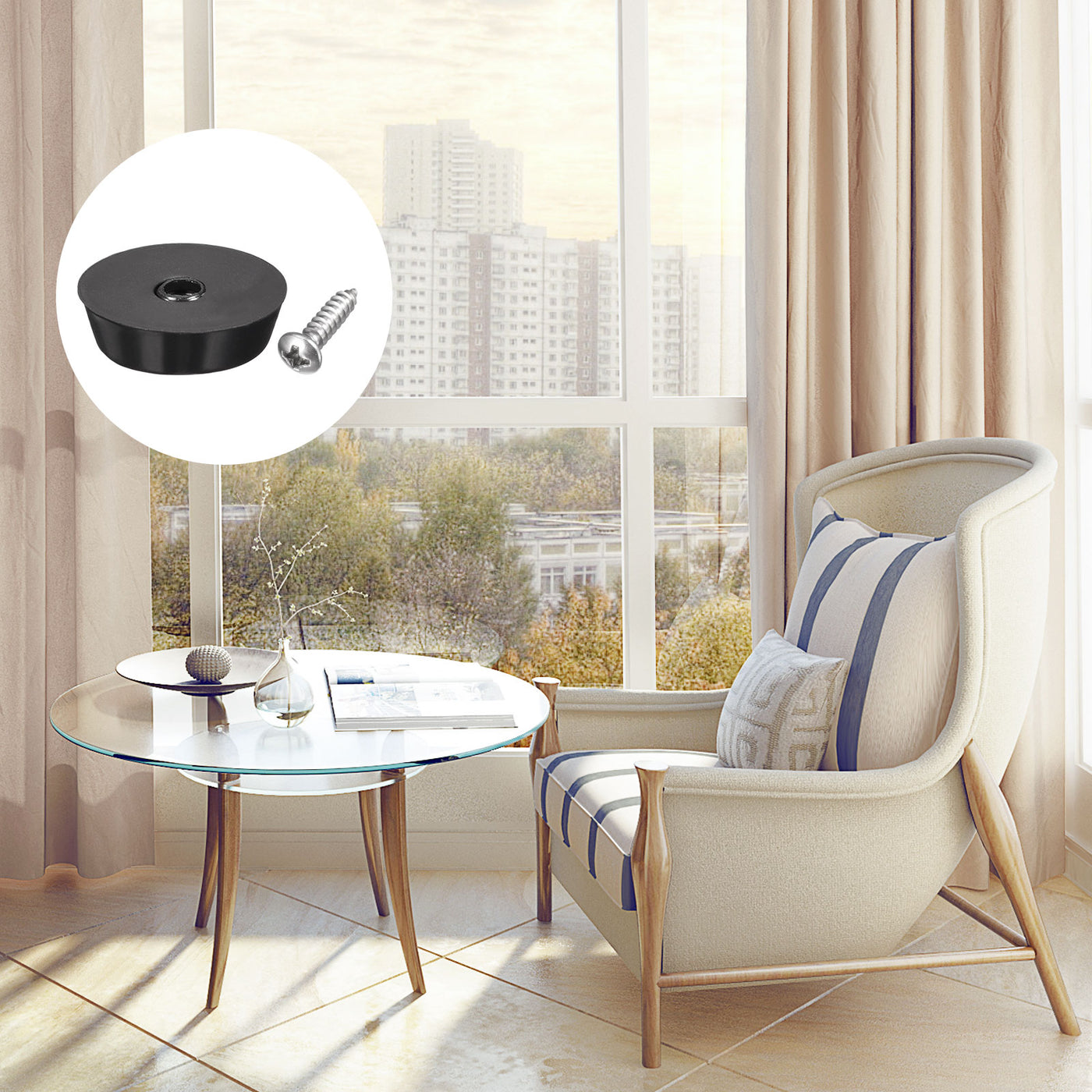 Harfington 17mm W x 5mm H Rubber Bumper Feet, Stainless Steel Screws and Washer 36pcs