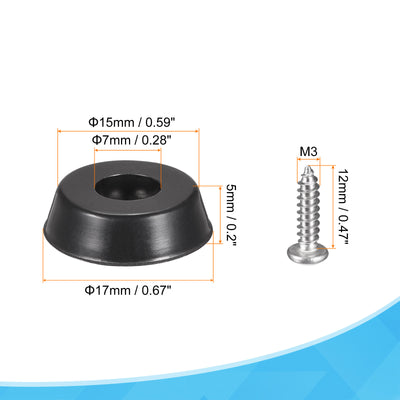 Harfington 17mm W x 5mm H Rubber Bumper Feet, Stainless Steel Screws and Washer 24pcs