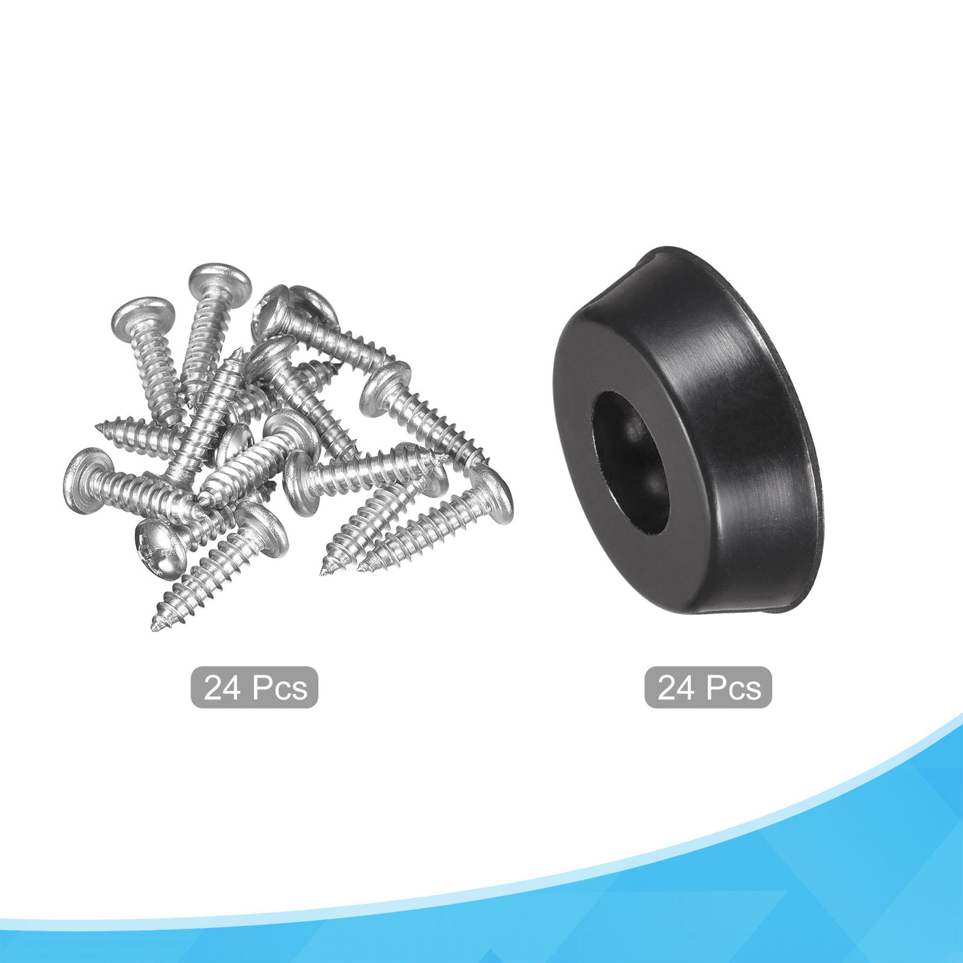 Harfington 17mm W x 5mm H Rubber Bumper Feet, Stainless Steel Screws and Washer 24pcs