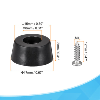 Harfington 17mm W x 8mm H Rubber Bumper Feet, Stainless Steel Screws and Washer 10pcs