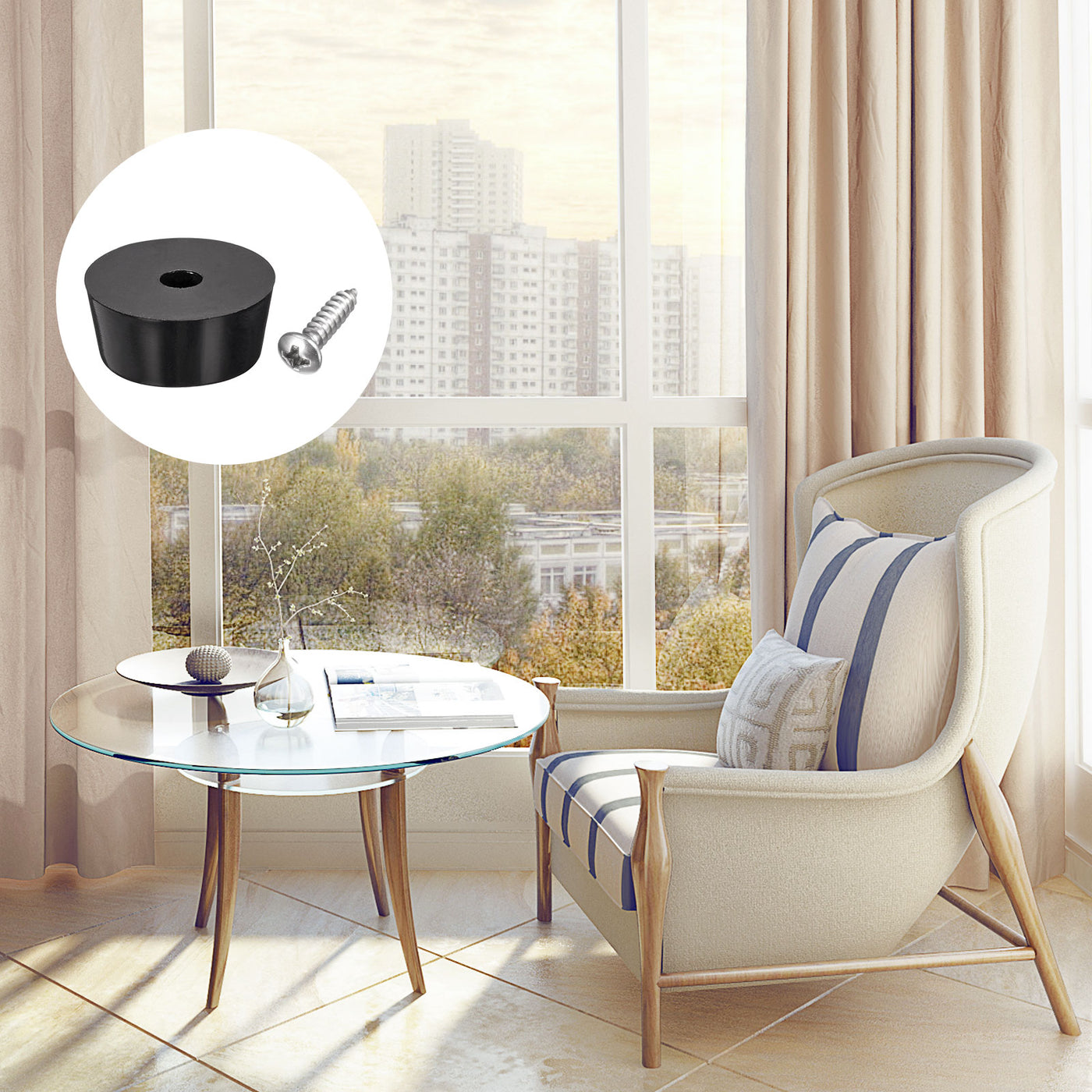 Harfington 17mm W x 8mm H Rubber Bumper Feet, Stainless Steel Screws and Washer 10pcs