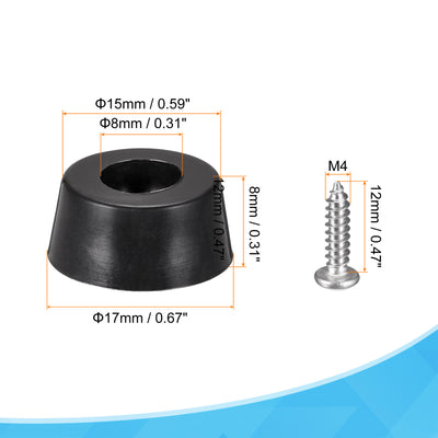 Harfington 17mm W x 8mm H Rubber Bumper Feet, Stainless Steel Screws and Washer 8pcs
