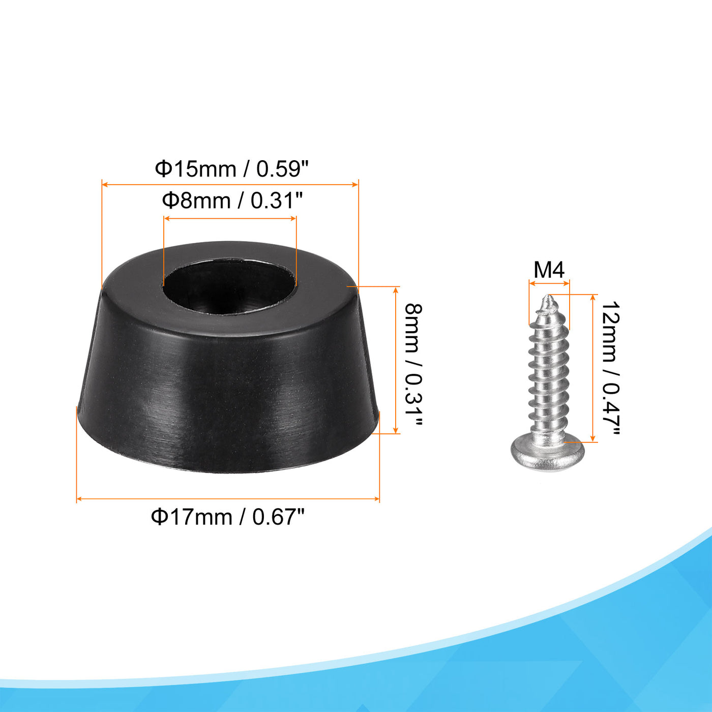 Harfington 17mm W x 8mm H Rubber Bumper Feet, Stainless Steel Screws and Washer 16pcs